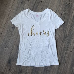 Cheers V-Neck T-shirt White & Gold {Small}